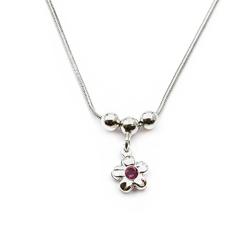 Hopeinen pinkki kukka kaulakoru 41cm #1