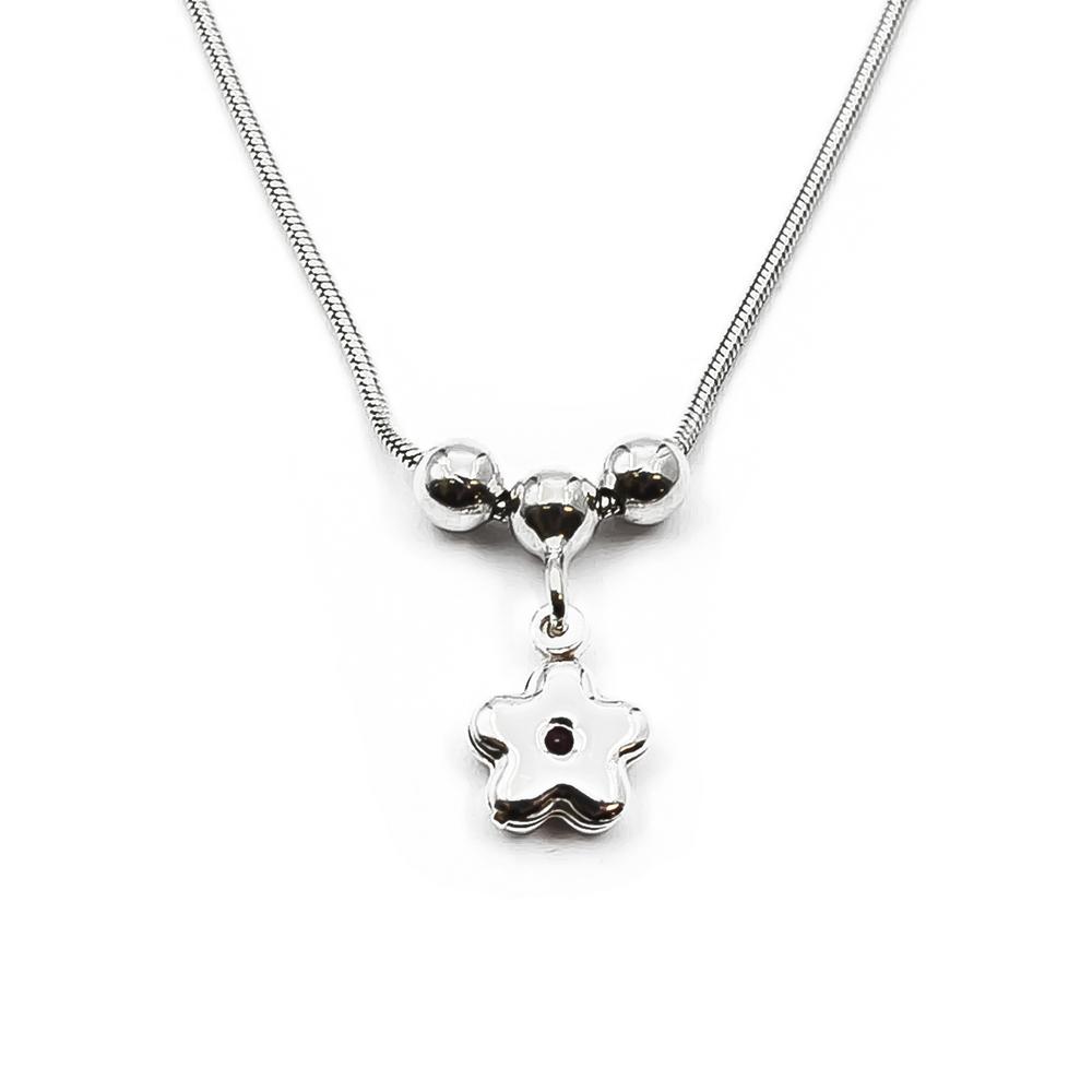 Hopeinen pinkki kukka kaulakoru 41cm #2