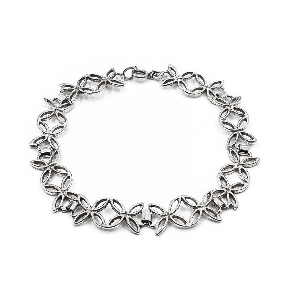 Hopeinen ranneketju kukkapaloilla 19,5cm #0