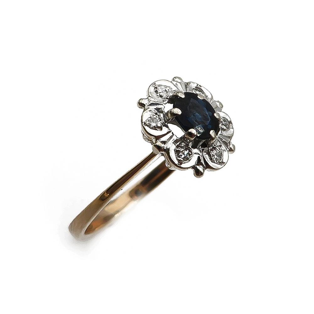kultainen Diana sinisafiiri-timanttisormus 17,5mm 0,03ct #0