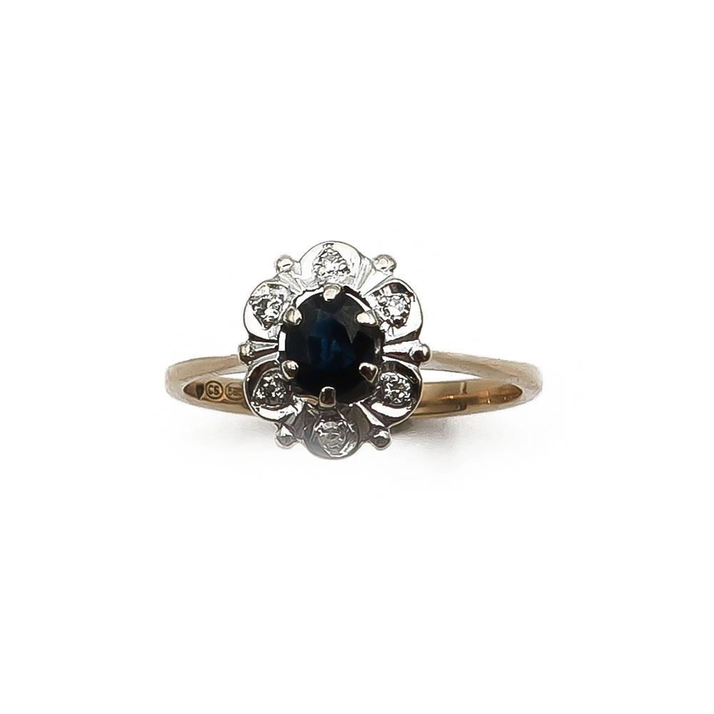 kultainen Diana sinisafiiri-timanttisormus 17,5mm 0,03ct #1