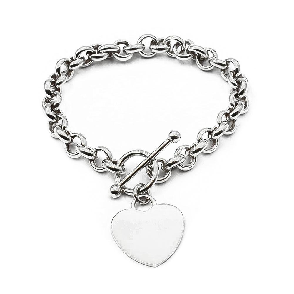 Hopeinen papuranneketju T-lukolla ja sydänlaatalla 19,5cm #0