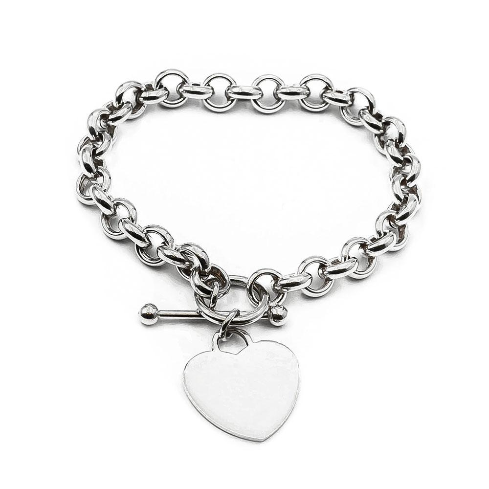 Hopeinen papuranneketju T-lukolla ja sydänlaatalla 19,5cm #1