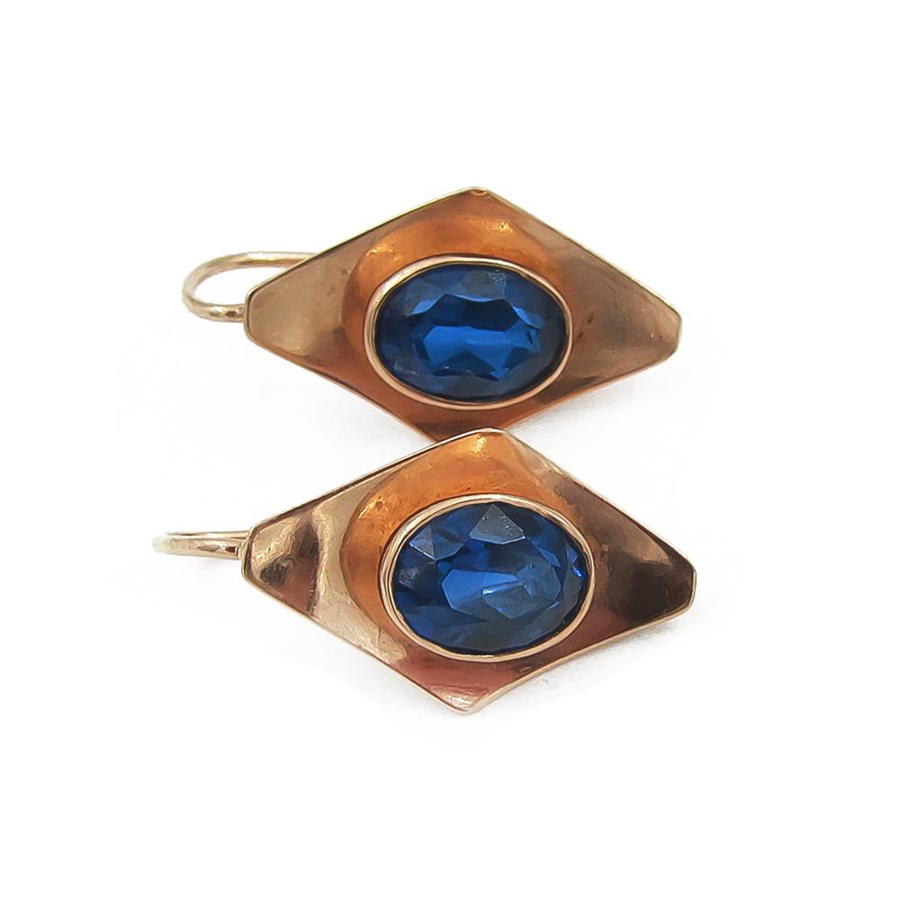 Kultaiset koukkukorvakorut sinisellä kivellä #1