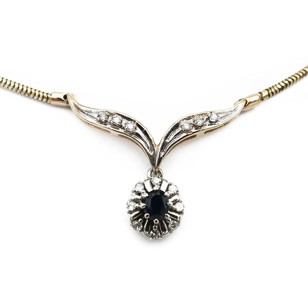 Kultainen sinisafiiri timanttikaulakoru 0.07ct 45cm #1