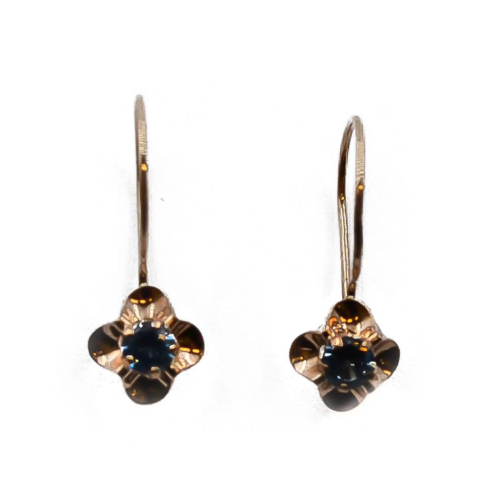 Kultaiset kukka koukkukorvakorut vaalean sinisellä kivellä #0