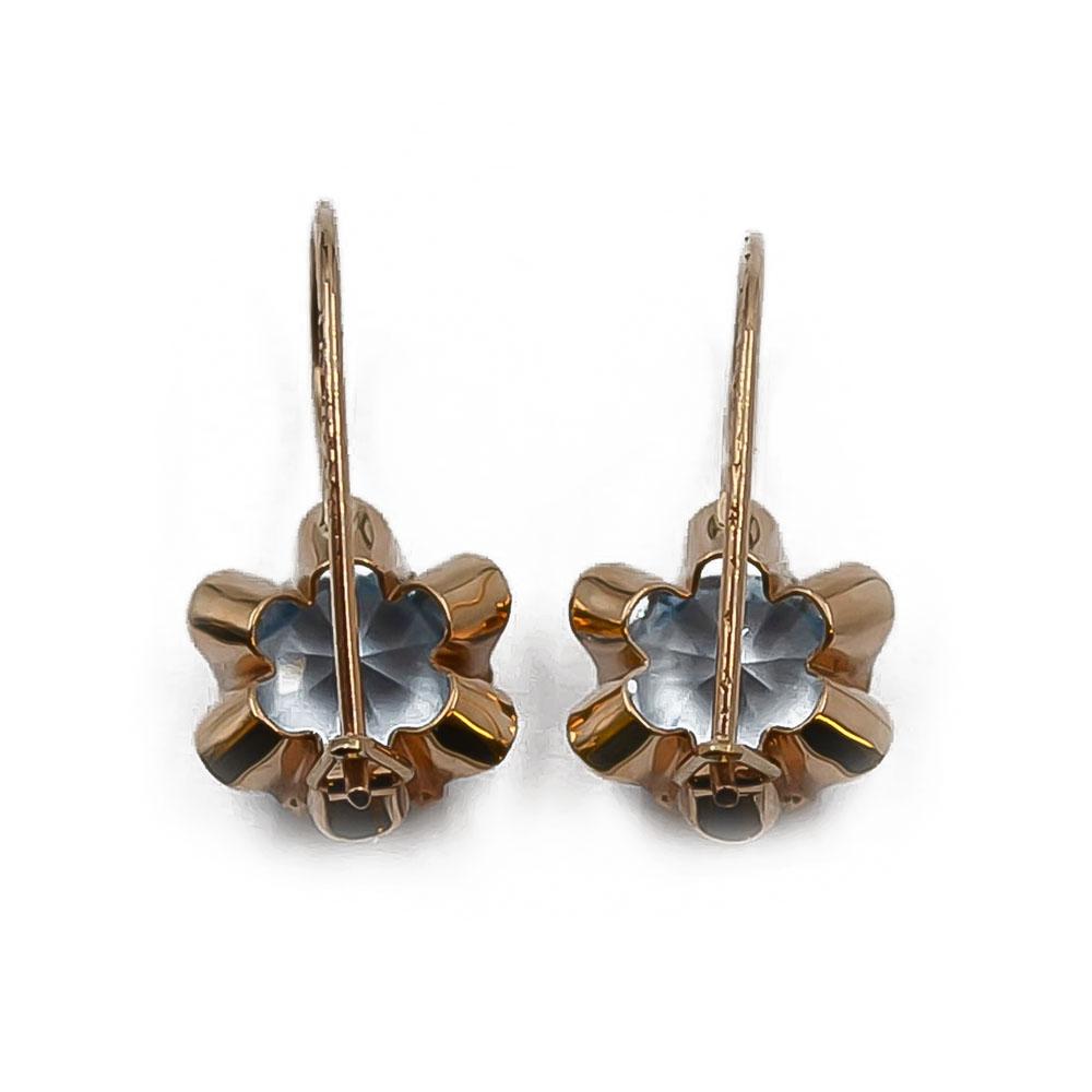Kultaiset isot kukka koukkukorvakorut vaalean sinisellä kivellä #1