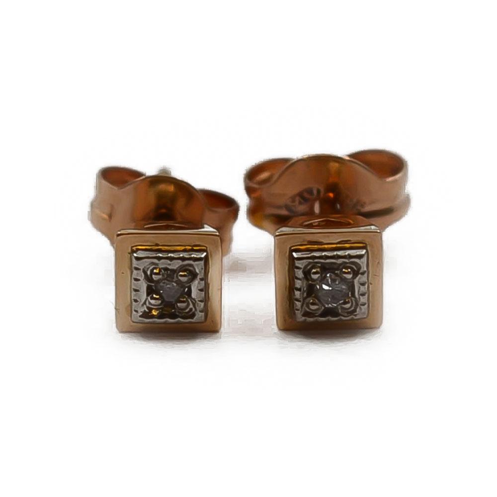 Kultaiset neliö timantti tappikorvakorut 2 x 0.005ct #1