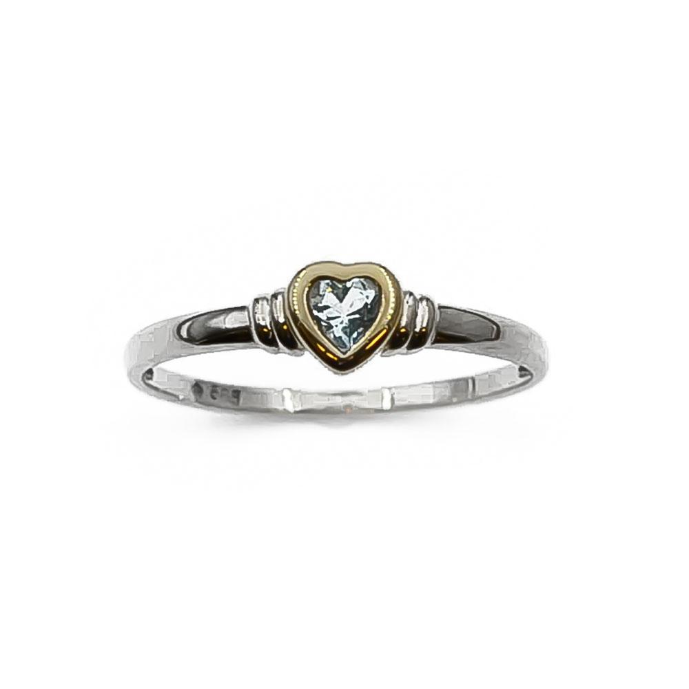 Valkokultainen sydänsormus vaaleansinisellä kivellä koko 19- #1