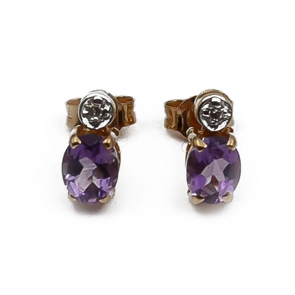 Kultaiset timantti tappikorvakorut lilan värisellä kivellä 2x0.005ct #1