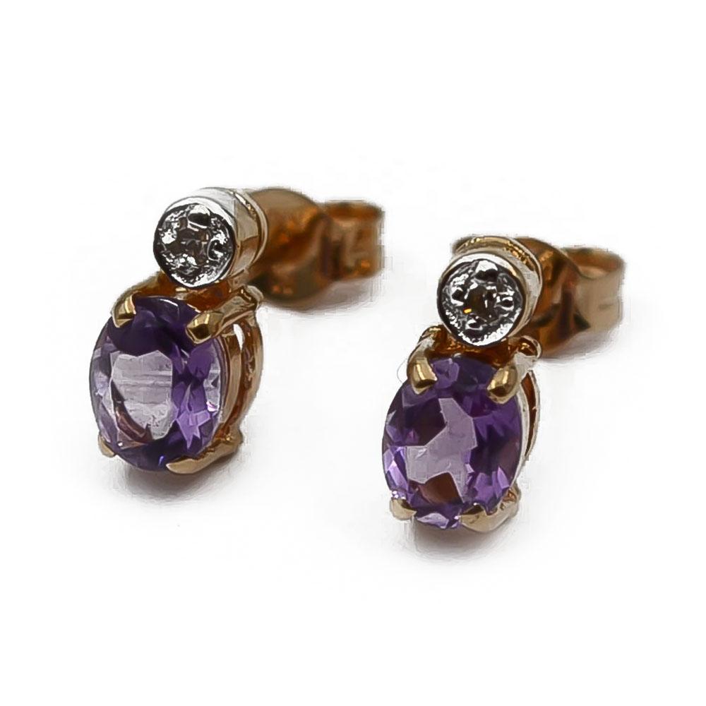 Kultaiset timantti tappikorvakorut lilan värisellä kivellä 2x0.005ct #0