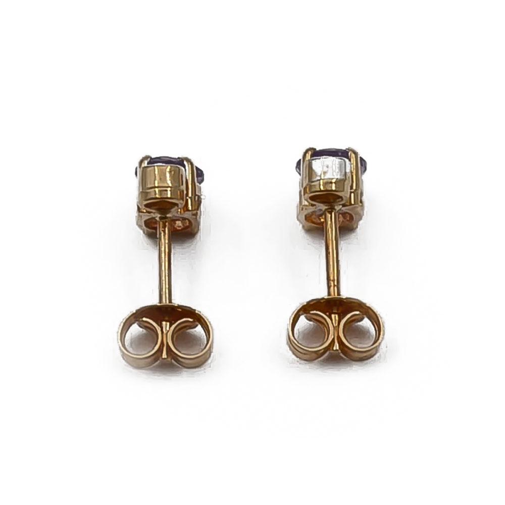 Kultaiset timantti tappikorvakorut lilan värisellä kivellä 2x0.005ct #2
