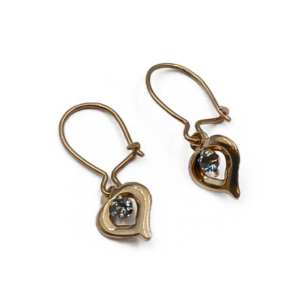 Kultaiset sydän koukkukorvakorut sinisellä kivellä #0