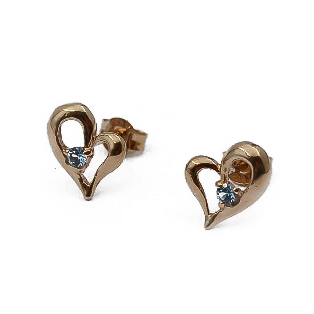 Kultaiset sydän tappikorvakorut vaaleansinisellä kivellä #0
