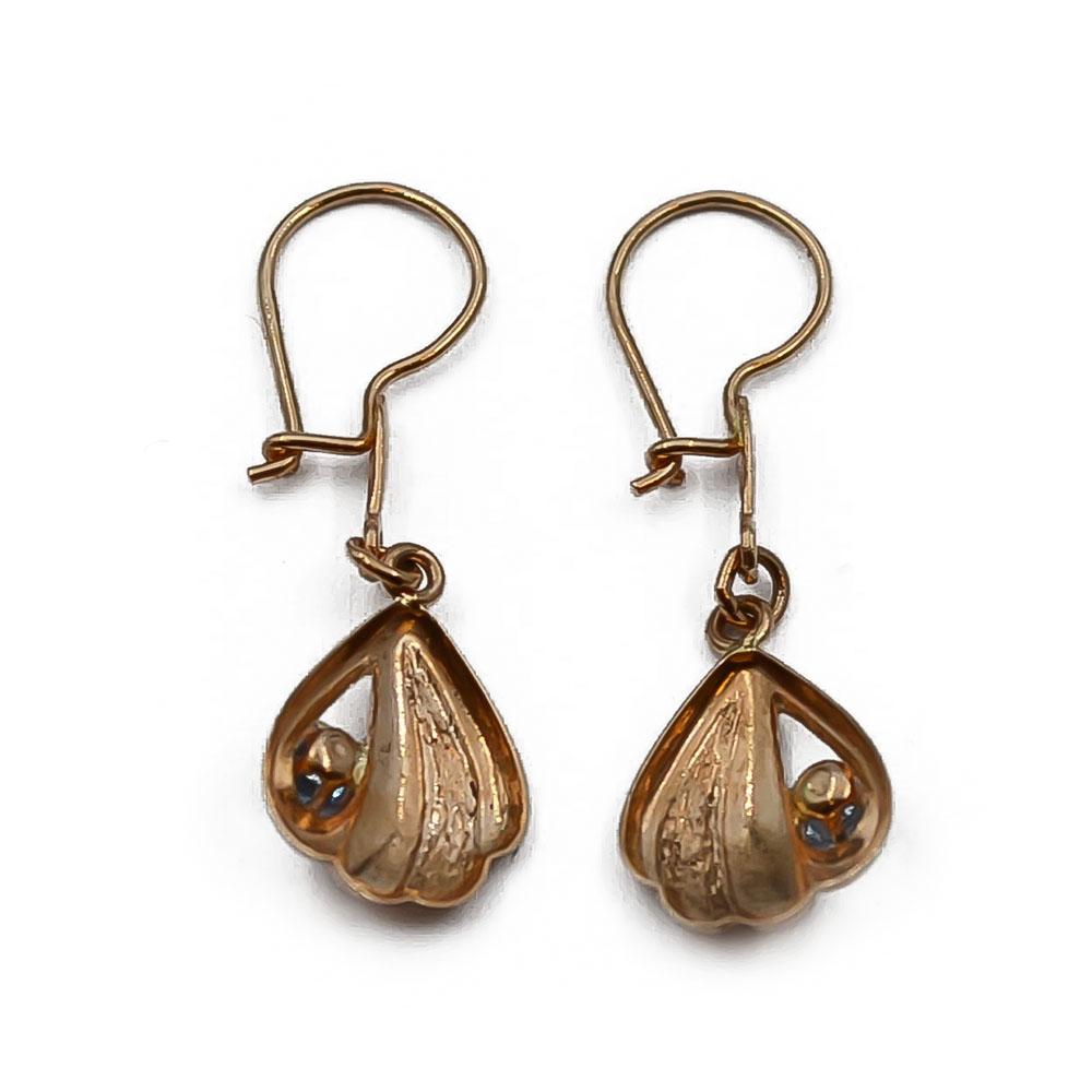 Kultaiset koukkukorvakorut sinisellä kivellä #2