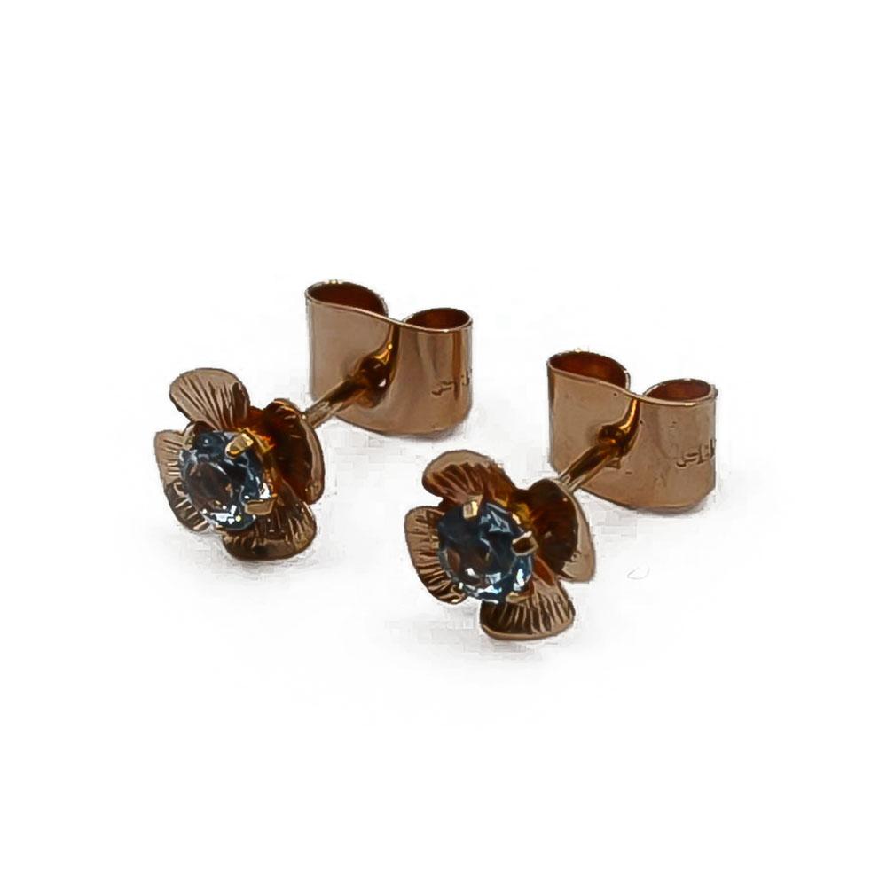 Kultaiset kukka nappikorvakorut sinisellä kivellä #0