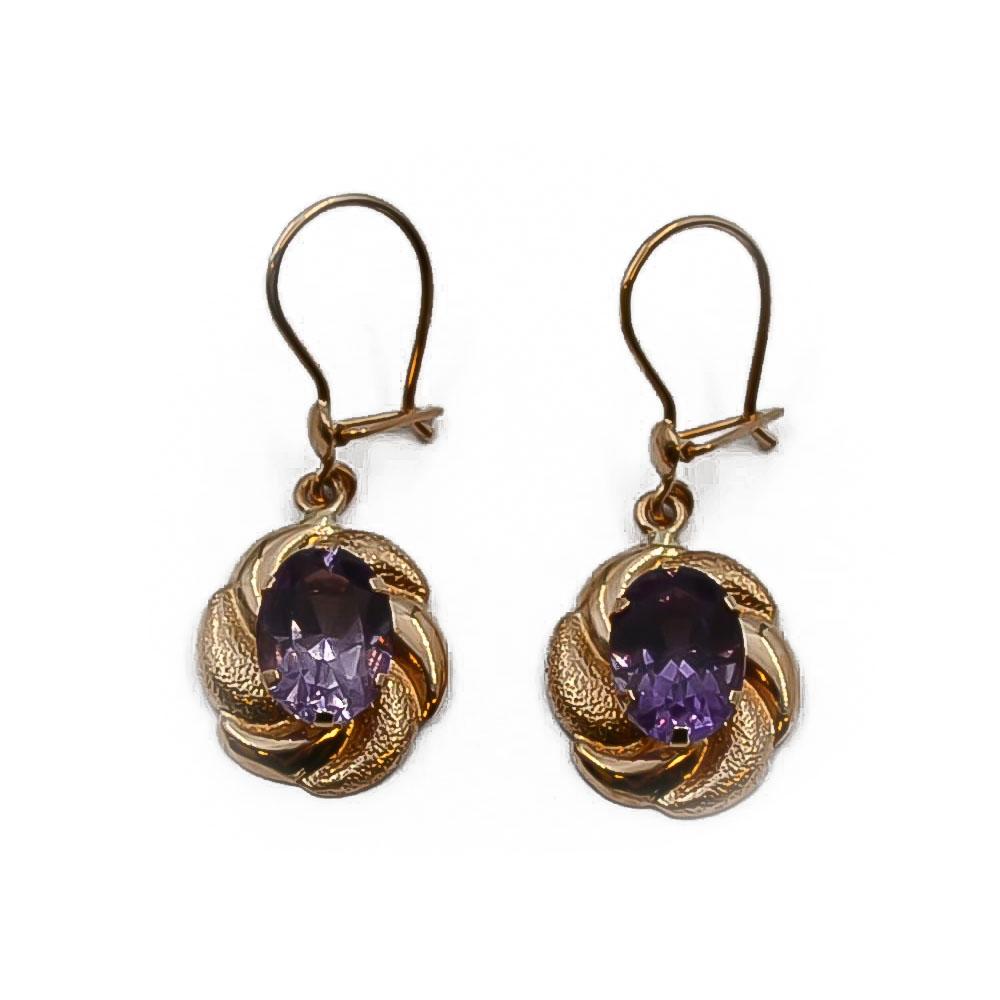 Kultaiset koukkukorvakorut lilan värisellä kivellä #0