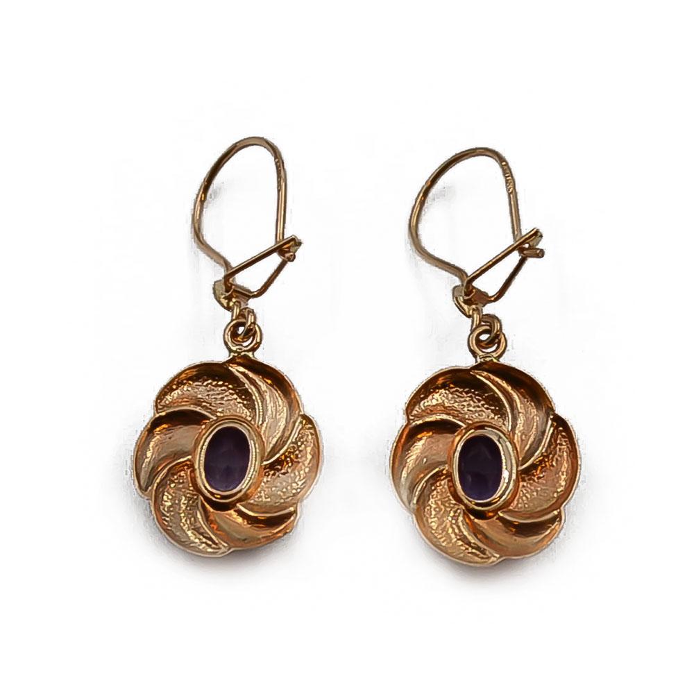 Kultaiset koukkukorvakorut lilan värisellä kivellä #1
