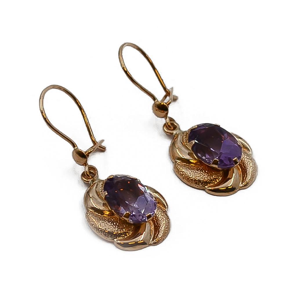 Kultaiset koukkukorvakorut lilan värisellä kivellä #2