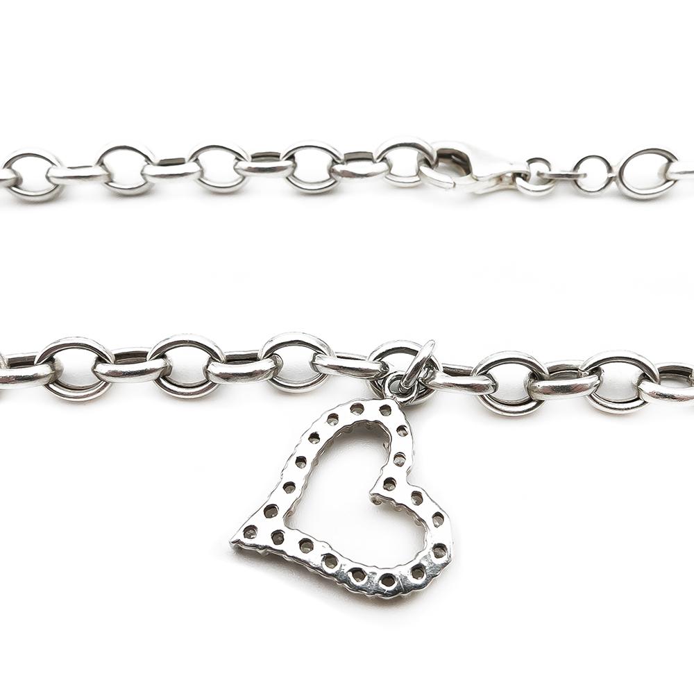 Hopeinen ketju 48cm zirk.sydänriipuksella #2