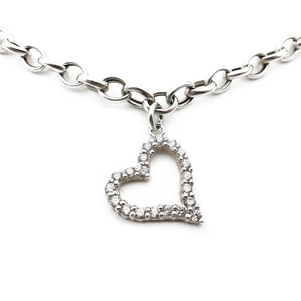 Hopeinen ketju 48cm zirk.sydänriipuksella #1