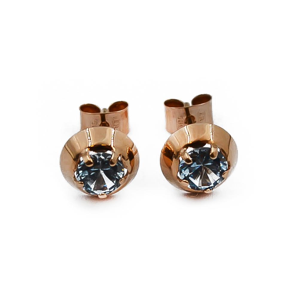 Kultainen pyöreä nappi korvakoru sinisellä kivellä #1