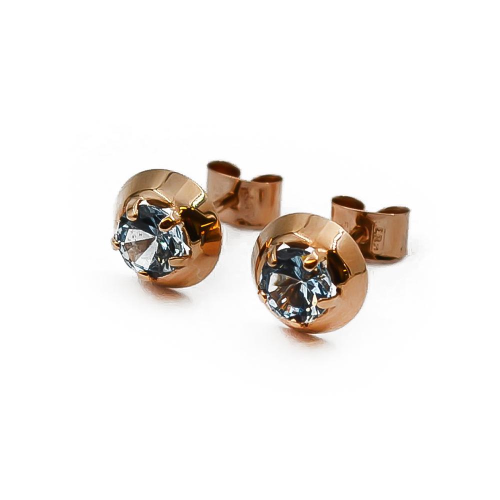 Kultainen pyöreä nappi korvakoru sinisellä kivellä #0