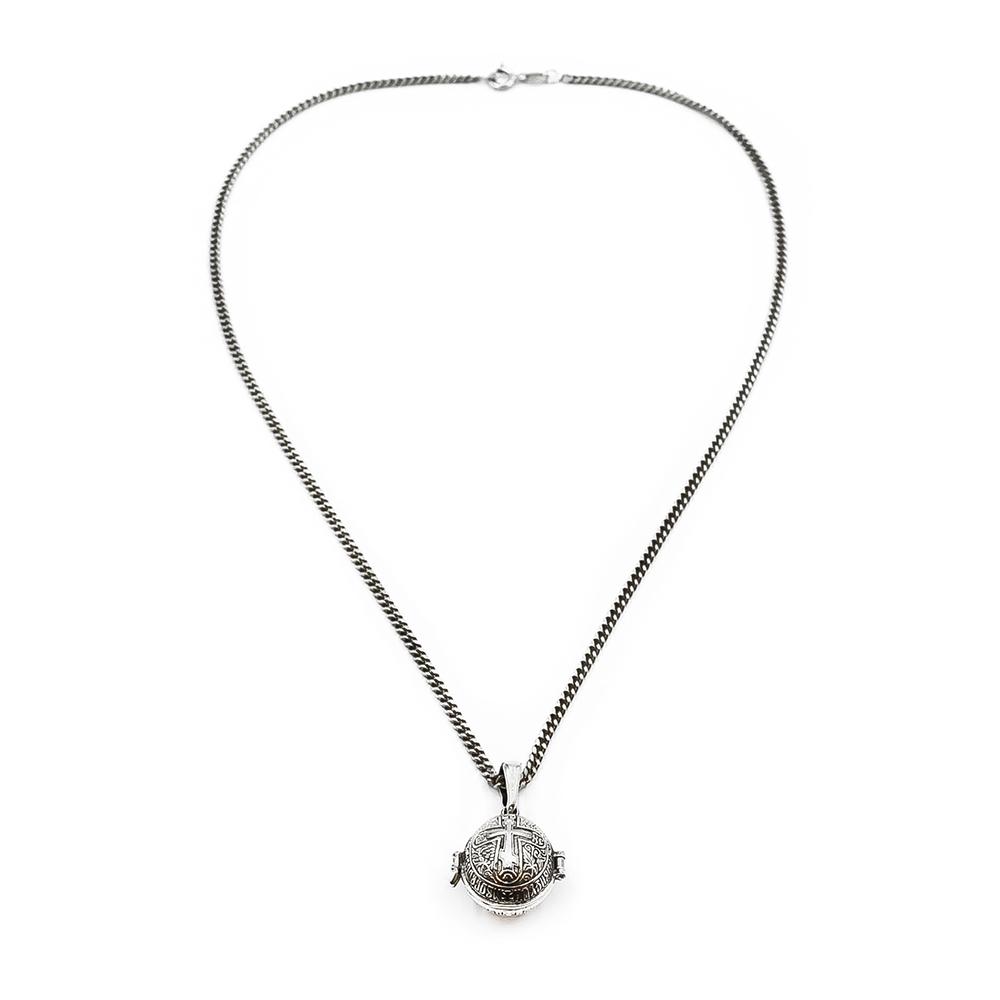 Hopeinen ortodoksiristi aiheinen avattava riipus ketjulla 45cm #0