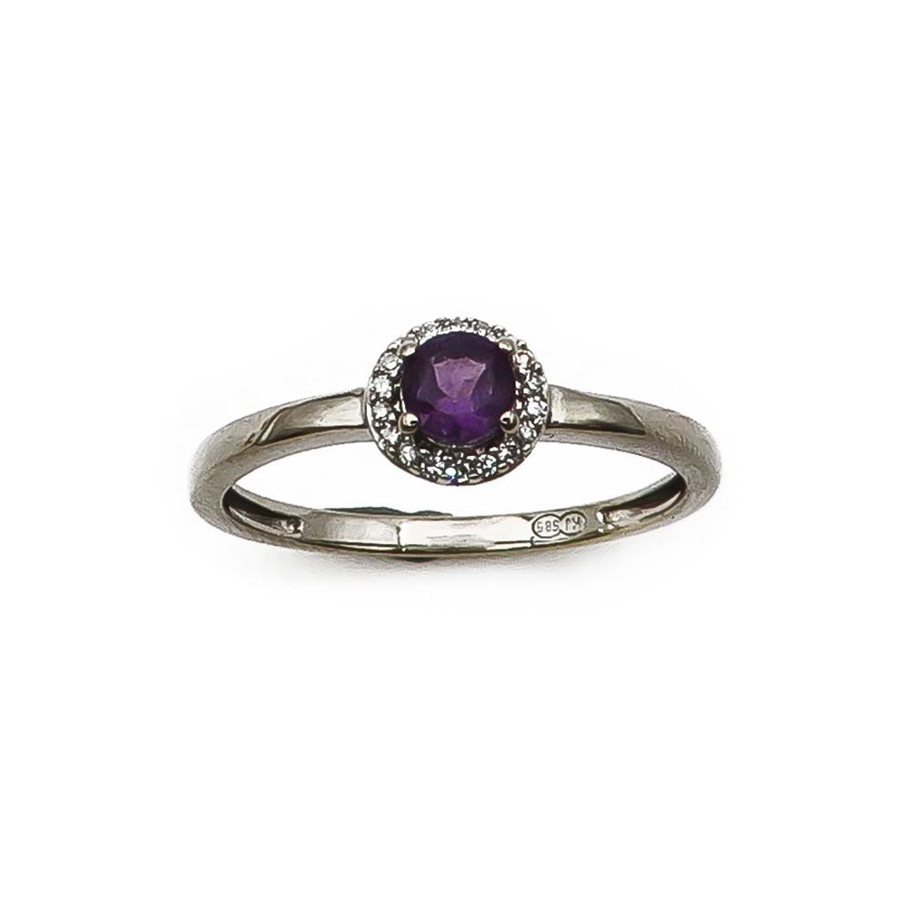 Valkokultainen timantti/ametisti sormus 18,25mm #1