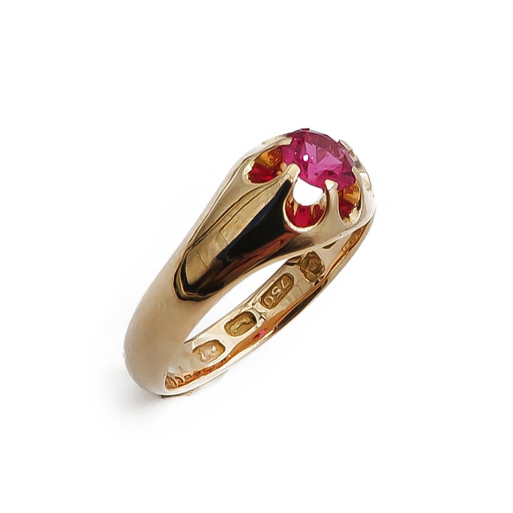 18k Kultainen sormus punainen kivi 17mm v.-59 #0