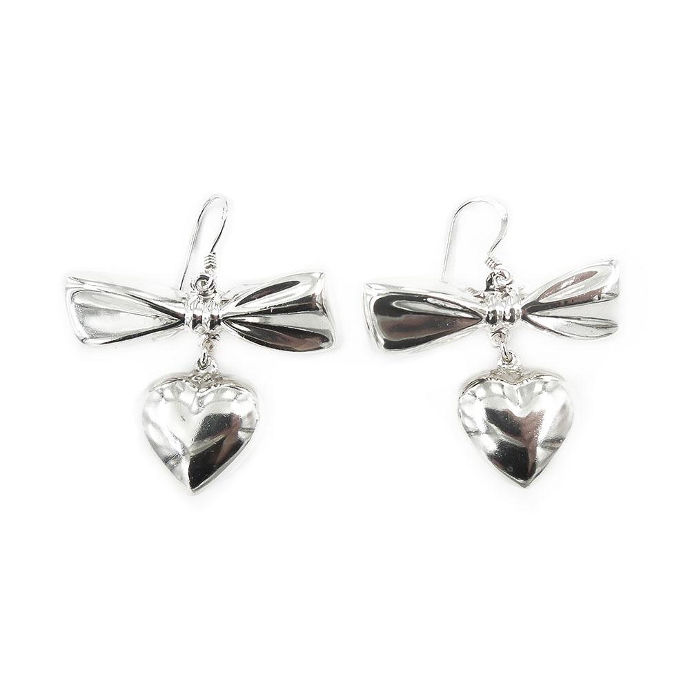 Hopeiset korvakorut,Rusetti+sydän #0