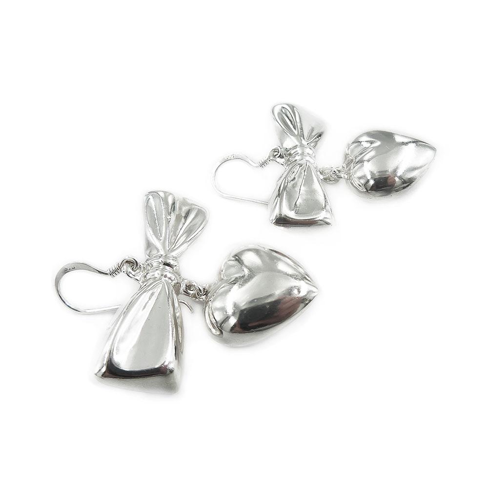 Hopeiset korvakorut,Rusetti+sydän #1