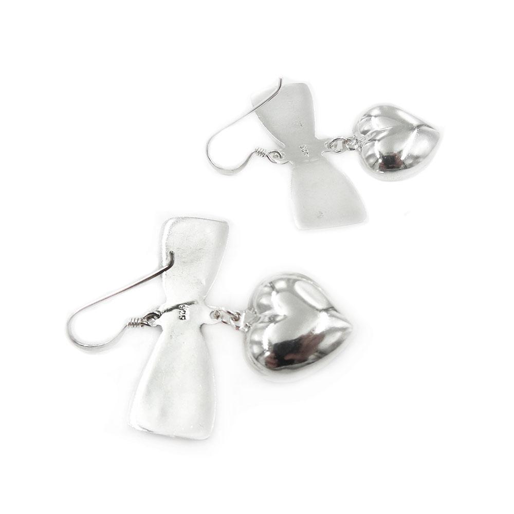 Hopeiset korvakorut,Rusetti+sydän #3