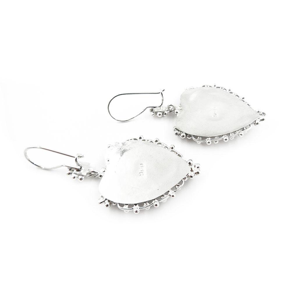 Hopeiset korvakorut, turkoosit kivet, sydänmalli #2