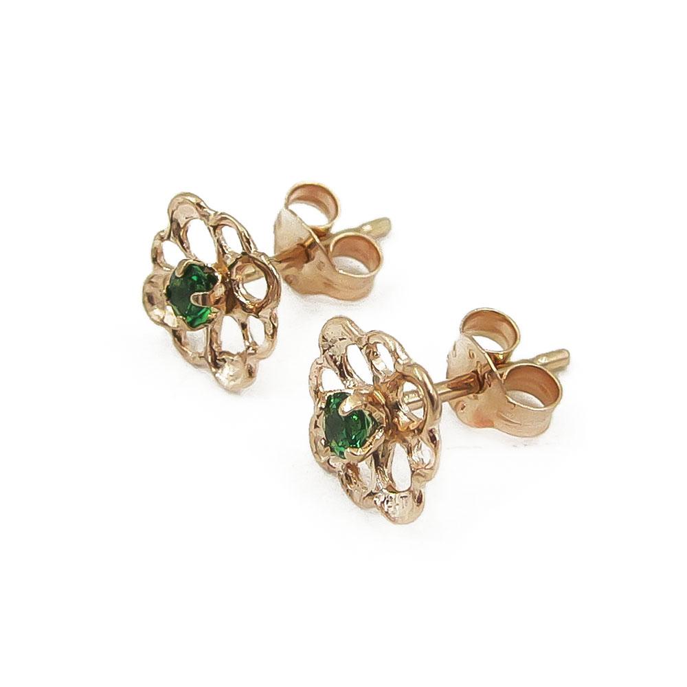 Kultaiset tappikorvakorut vihreällä kivellä #2