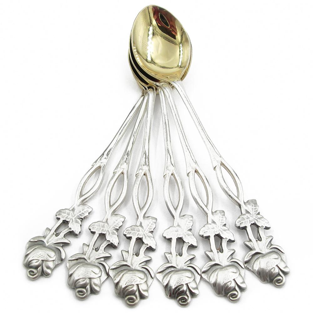 Hopeiset ruusu kahvilusikat 6 kpl 1989 Auran Kultaseppä Oy #0