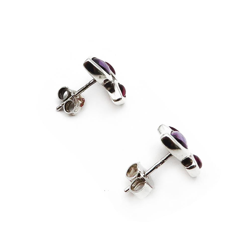 hopeiset puna- lila kivi korvakorut #1