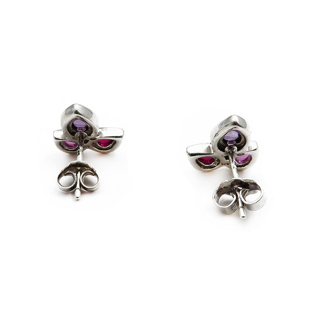 hopeiset puna- lila kivi korvakorut #2