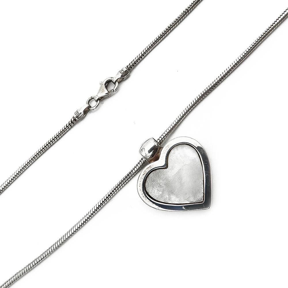 Hopeinen helmiäis sydän kaulakoru 46cm LG #2