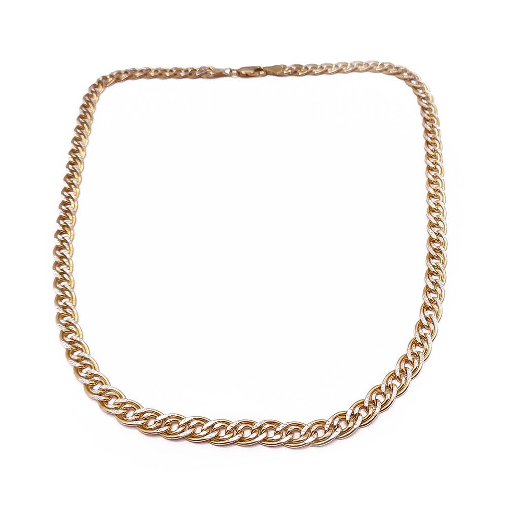 Kultainen tuplapanssariketju valkokultarodinoinnilla 45cm #0