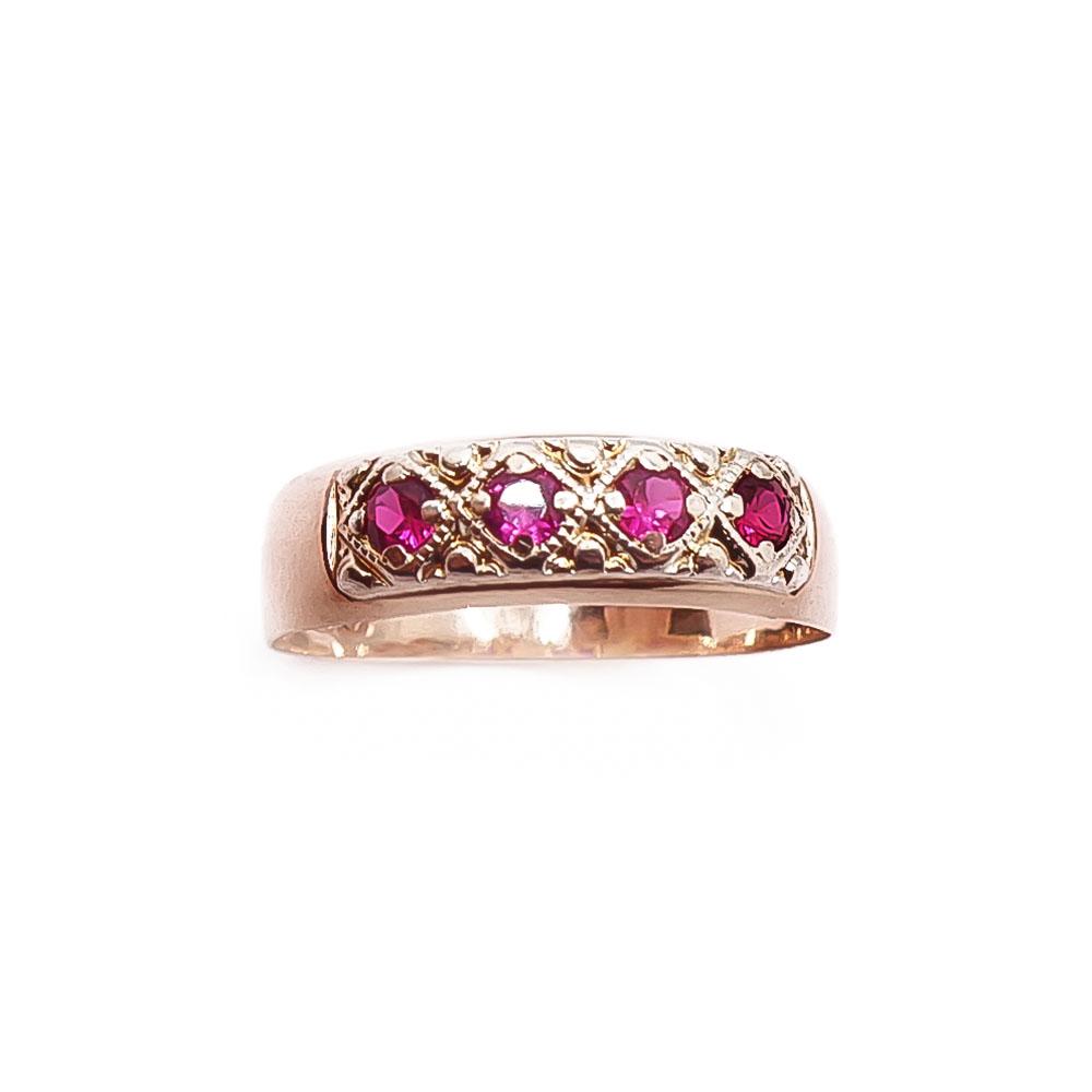 Kultainen sormus punaiset kivet 20mm v.-75 #1