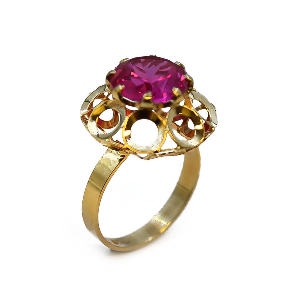 Kultainen sormus pinkillä kivellä koko 17 #0