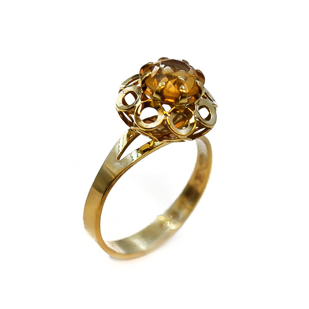 Kultainen sormus keltaisella kivellä koko 17 #0