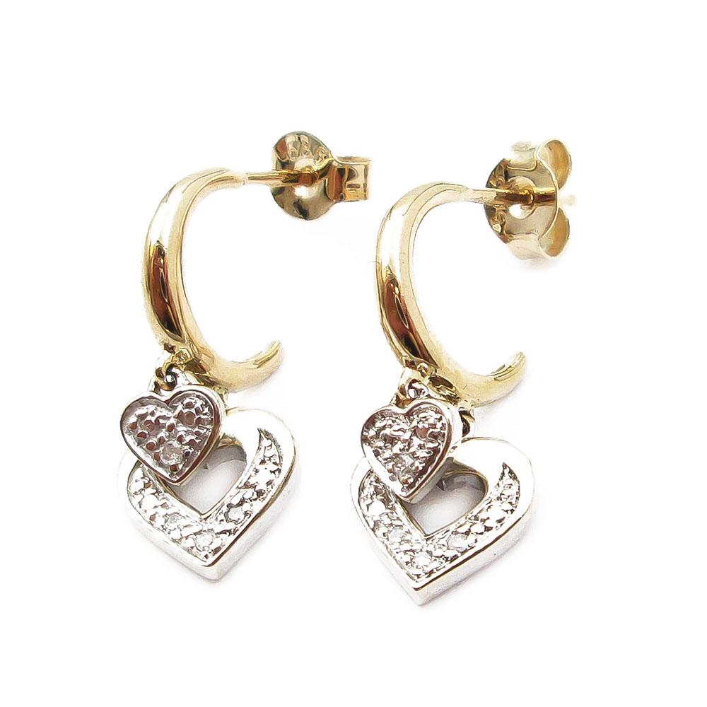 Kultaiset sydänkorvakorut timanteilla yht.0,04ct #0