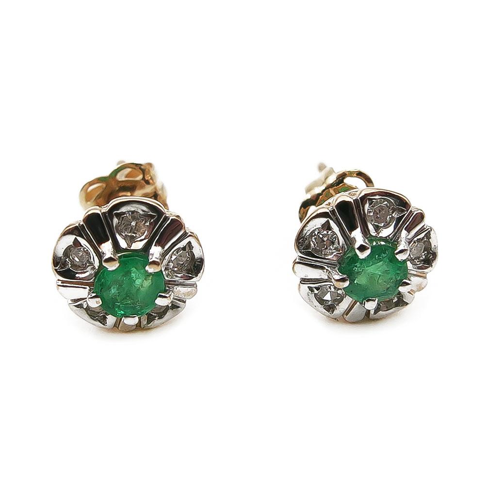 Kultaiset smaragdi ja timanttikorvakorut 0,05ct #0