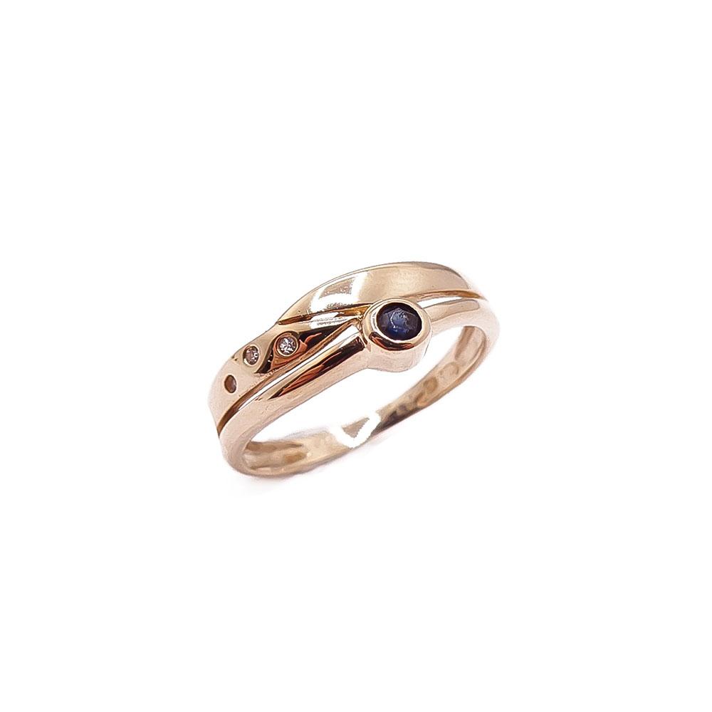 Kultainen sormus sinisafiiri+ tim.0,015ct 17mm #0