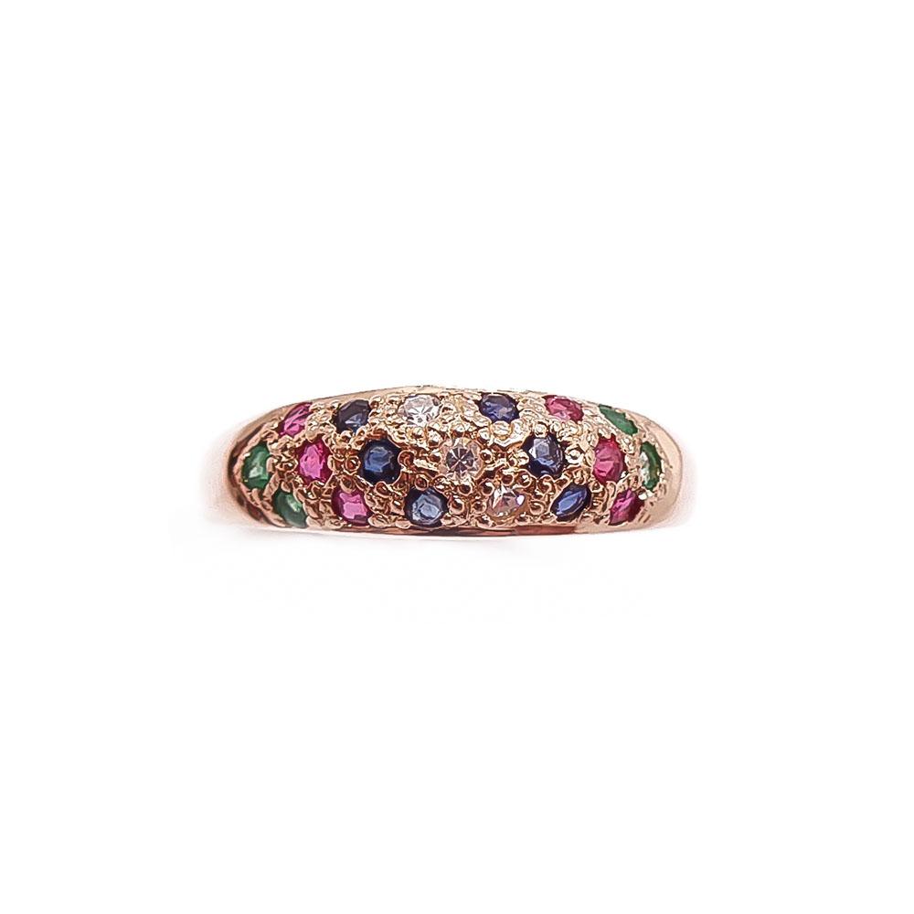 Kultainen timanttisormus värikivillä 0,015ct 19-mm #1
