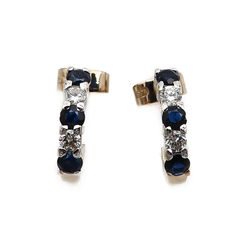 Kultaiset sinisafiiri timantti tappikorvakorut yht.0,12ct #0