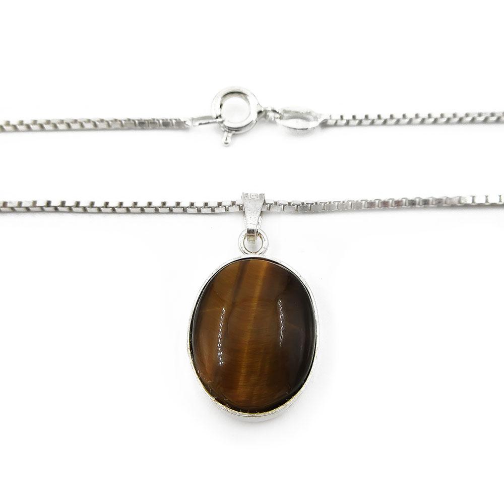 Hopeinen ovaali kissansilmäriipus 13,5x17mm 45cm #1