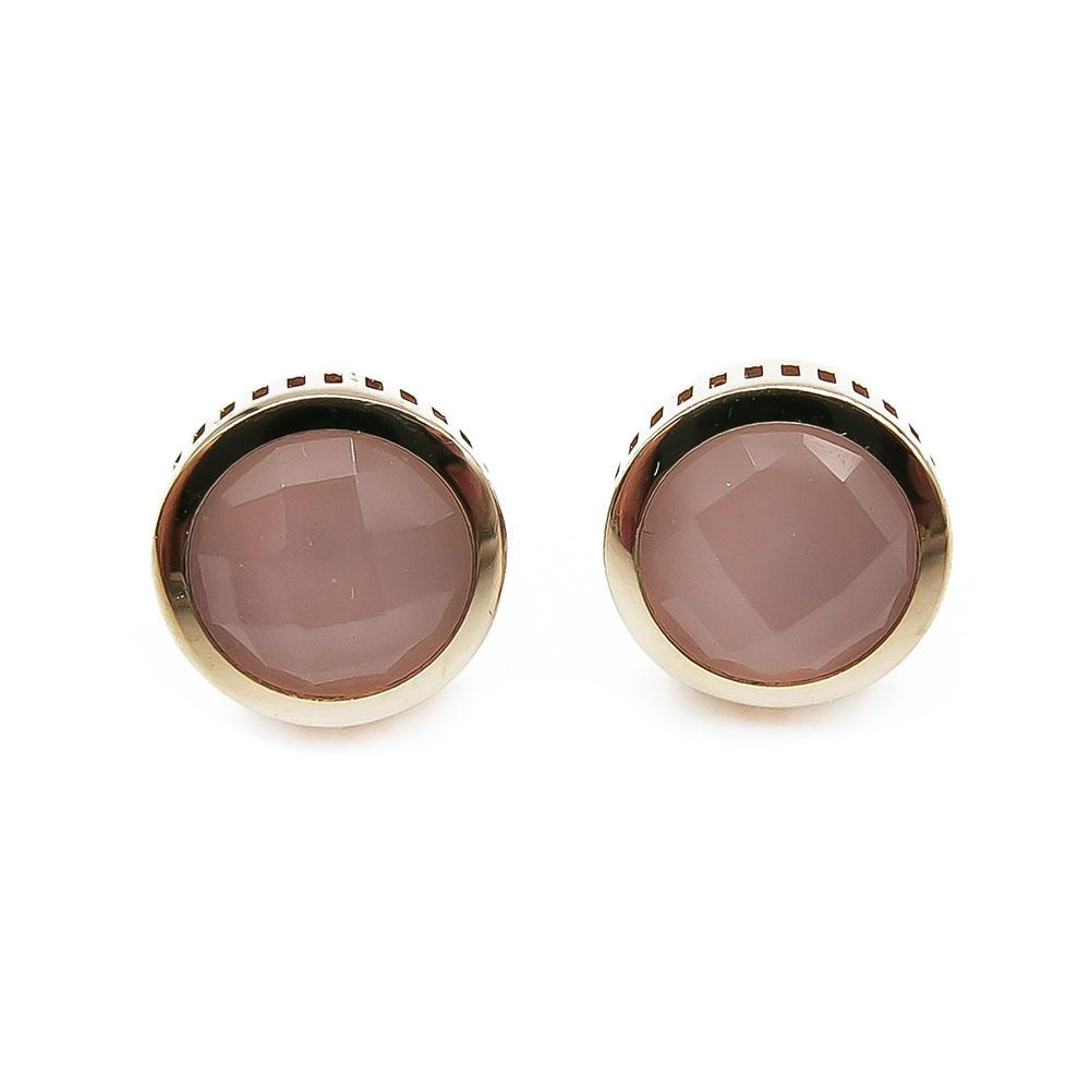 Kultaiset nappikorvakorut ruusukvartsin sävyinen kivi, 6mm #0